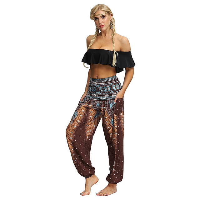 Floral Print Wide Leg Trousers for Women - Loose Fit Yoga Pants