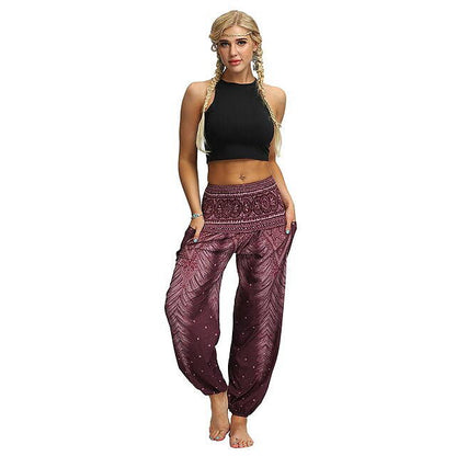 Floral Print Wide Leg Trousers for Women - Loose Fit Yoga Pants