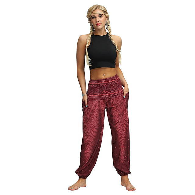 Floral Print Wide Leg Trousers for Women - Loose Fit Yoga Pants