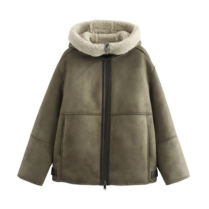 Women Zip Padded Plush Jacket Women Outerwear Winter Coat